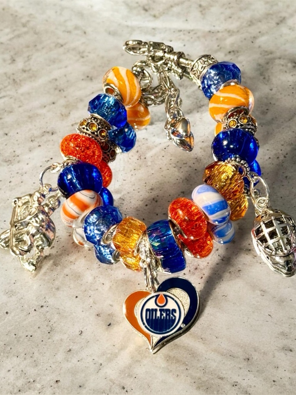 Edmonton Oilers Handmade Beaded Charm Bracelet NHL